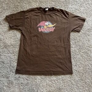 Vintage‎ Woody Woodpecker T-Shirt Men's L Brown Cartoon Universal Studios USA